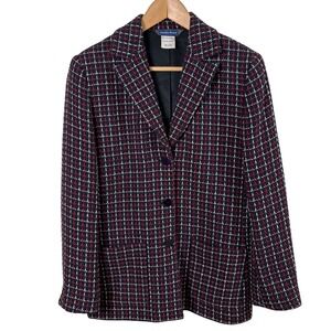 Vtg Austin Reed Blazer Women's 6 Blue Red White Cotton Preppy Americana Heritage